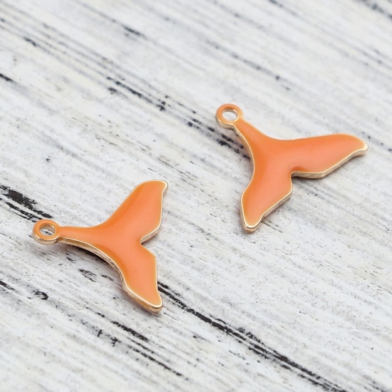 Picture of Brass Enamelled Sequins Charms Gold Plated Orange Fishtail 12mm x 9mm, 10 PCs                                                                                                                                                                                 