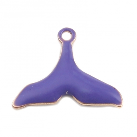 Picture of Brass Enamelled Sequins Charms Gold Plated Blue Violet Fishtail 12mm x 9mm, 10 PCs                                                                                                                                                                            