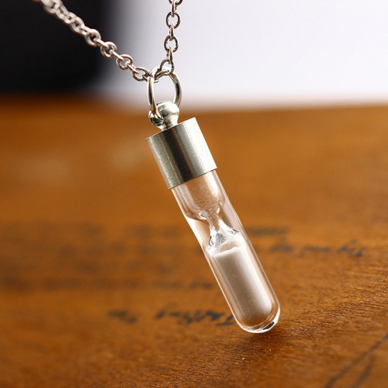 Bild von Glas Glaskugel Flasche Für Ohrring Ring Halskette Sanduhr Silberfarbe Transparent 1 Set