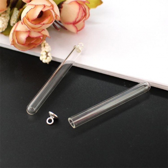 Bild von Glas Glaskugel Flasche Für Ohrring Ring Halskette Tube Versilbert Transparent 50mm x 5mm, 2 Sets