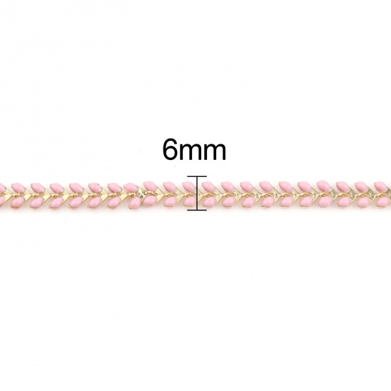 Immagine di Ottone Smalto Catena Accessori Foglia Oro Placcato Rosa 6mm, 1 M                                                                                                                                                                                              