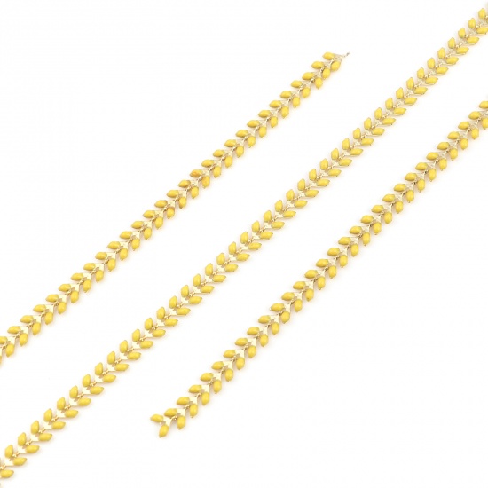 Picture of Brass Enamel Link Chain Findings Leaf Gold Plated Yellow 6mm, 1 M                                                                                                                                                                                             