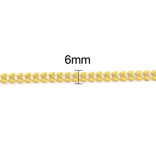 Immagine di Ottone Smalto Catena Accessori Foglia Oro Placcato Giallo 6mm, 1 M                                                                                                                                                                                            