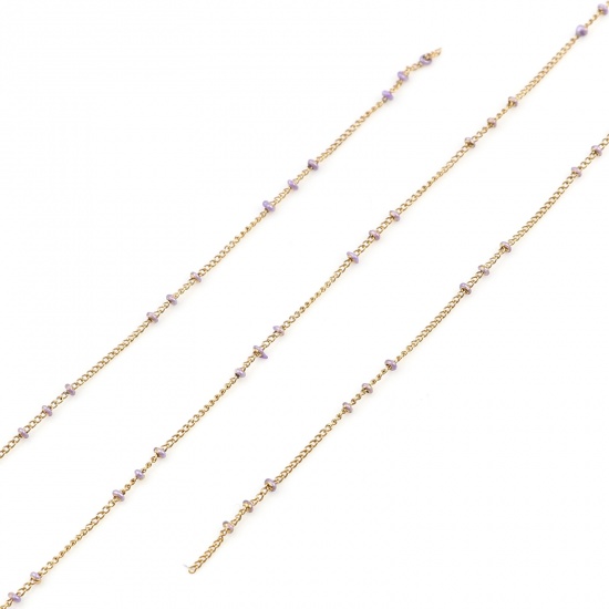Picture of Stainless Steel Link Curb Chain Gold Plated Purple Enamel 2mm, 1 M