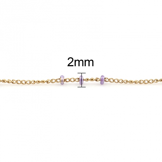Picture of Stainless Steel Link Curb Chain Gold Plated Purple Enamel 2mm, 1 M