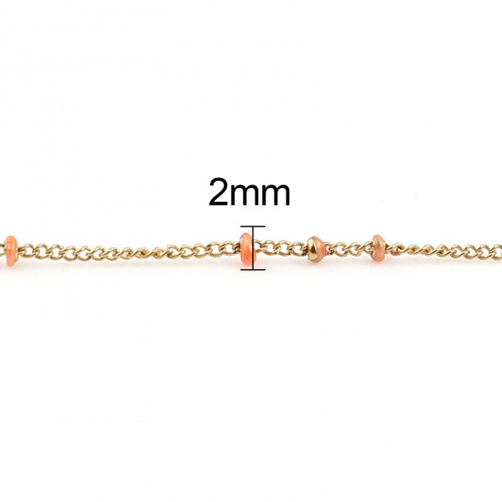Picture of Stainless Steel Link Curb Chain Gold Plated Orange Enamel 2mm, 1 M