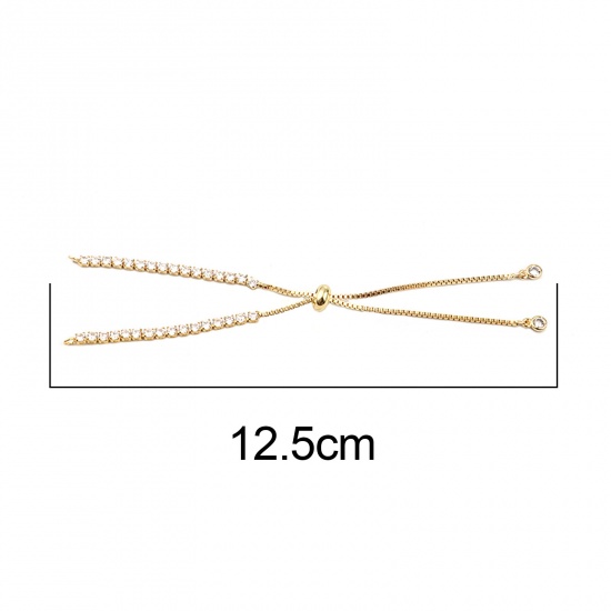 Picture of Copper Slider/Slide Extender Chain Gold Plated Adjustable Clear Rhinestone 12.5cm(4 7/8") long, 1 Piece