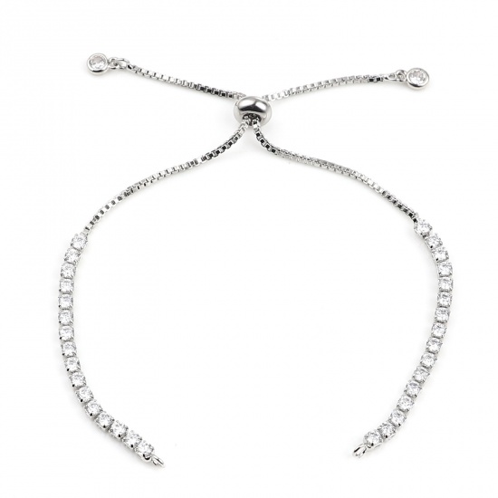 Picture of Brass Slider/Slide Extender Chain Silver Tone Adjustable Clear Rhinestone 12.5cm(4 7/8") long, 1 Piece                                                                                                                                                        