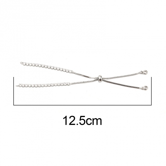 Picture of Copper Slider/Slide Extender Chain Silver Tone Adjustable Clear Rhinestone 12.5cm(4 7/8") long, 1 Piece
