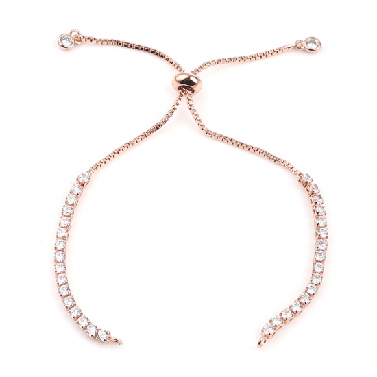 Picture of Copper Slider/Slide Extender Chain Rose Gold Adjustable Clear Rhinestone 12.5cm(4 7/8") long, 1 Piece