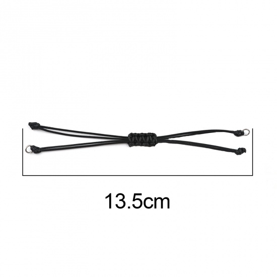 Picture of Polyester Braided Semi-finished Bracelets For DIY Handmade Jewelry Making Accessories Findings Silver Tone Black Adjustable 13.5cm(5 3/8") long, 5 PCs
