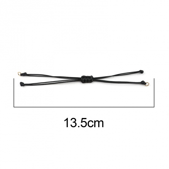 Picture of Polyester Braided Semi-finished Bracelets For DIY Handmade Jewelry Making Accessories Findings Gold Plated Black Adjustable 13.5cm(5 3/8") long, 5 PCs