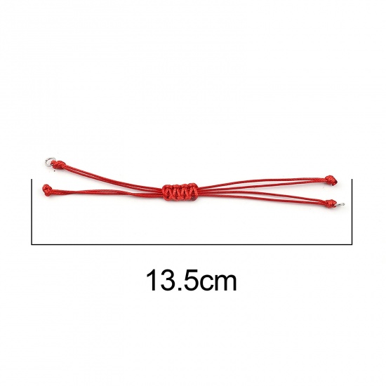 Bild von Terylen Geflochten Halbfertige Armbänder für die Herstellung von handgefertigtem Schmuck Zubehör Silberfarbe Rot Verstellbar 13.5cm lang, 5 Strange