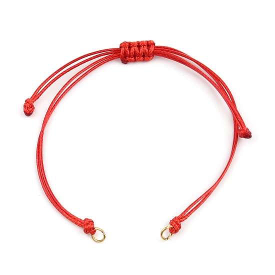 Picture of Polyester Braided Semi-finished Bracelets For DIY Handmade Jewelry Making Accessories Findings Gold Plated Red Adjustable 13.5cm(5 3/8") long, 5 PCs