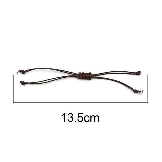 Picture of Polyester Braided Semi-finished Bracelets For DIY Handmade Jewelry Making Accessories Findings Silver Tone Brown Adjustable 13.5cm(5 3/8") long, 5 PCs