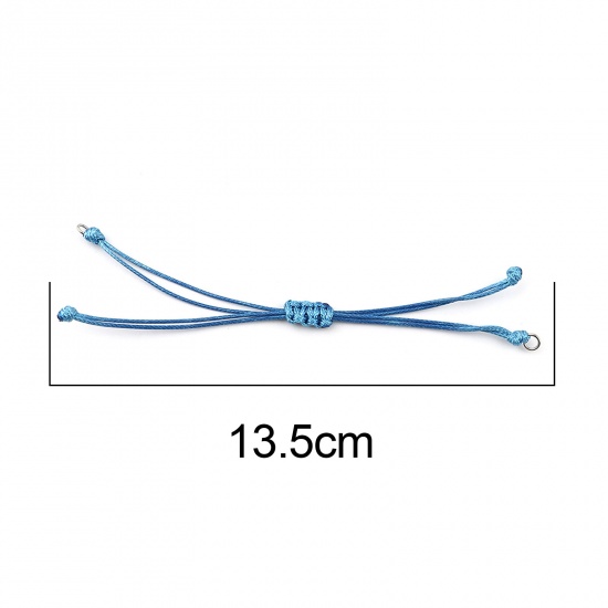 Picture of Polyester Braided Semi-finished Bracelets For DIY Handmade Jewelry Making Accessories Findings Silver Tone Light Blue Adjustable 13.5cm(5 3/8") long, 5 PCs