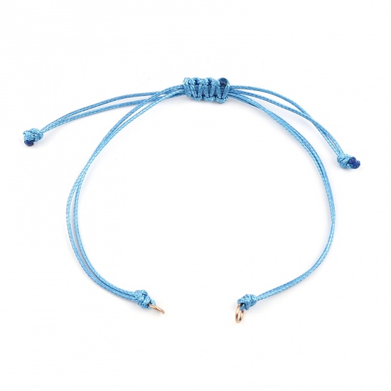 Picture of Polyester Braided Semi-finished Bracelets For DIY Handmade Jewelry Making Accessories Findings Rose Gold Light Blue Adjustable 13.5cm(5 3/8") long, 5 PCs