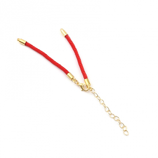 Immagine di Poliammide Nylon Braccialetti Intrecciati Oro Placcato Rosso Regolabile 17cm 10 Pz