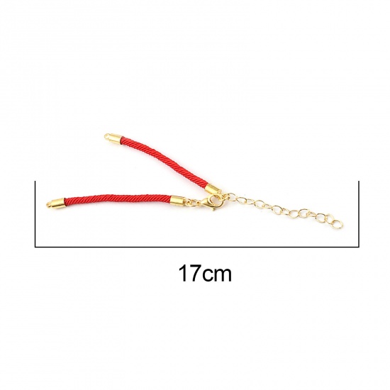 Immagine di Poliammide Nylon Braccialetti Intrecciati Oro Placcato Rosso Regolabile 17cm 10 Pz