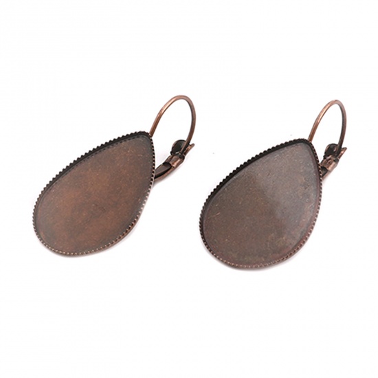 Picture of Brass Cabochon Settings Ear Clips Earrings Drop Antique Copper (Fit 25mmx18mm) 37mm x 19mm, Post/ Wire Size: (20 gauge), 10 PCs                                                                                                                               