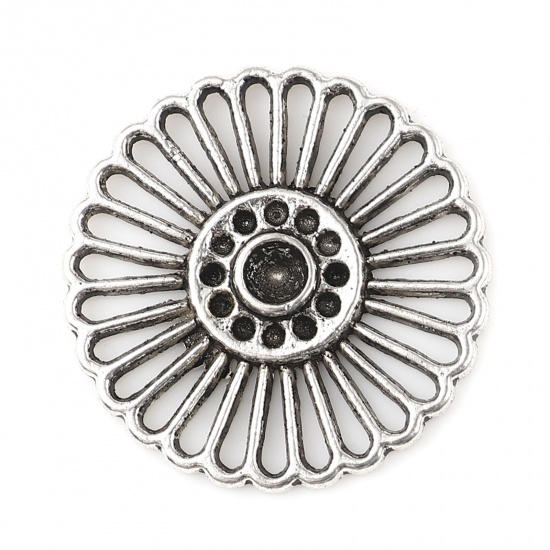 Image de Cabochon Dôme en Alliage de Zinc Fleur Argent Vieilli (Apparié à Strass ss4 ss16 Dos en Pointe ) 26mm x 26mm, 30 Pcs