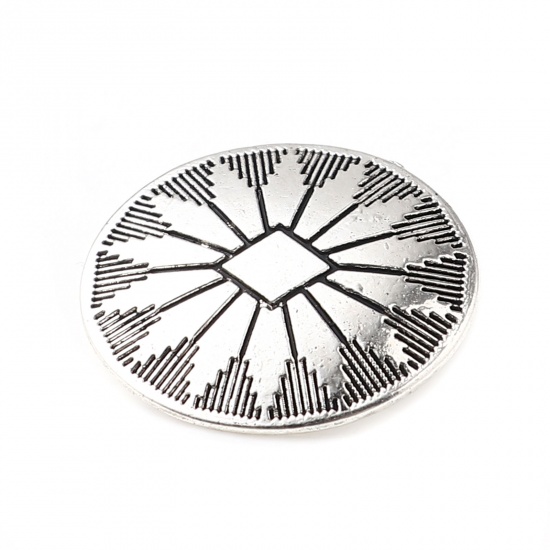 Picture of Zinc Based Alloy Metal Sewing Shank Buttons Oval Antique Silver Color Carved Pattern Carved 25mm x 22mm, 30 PCs