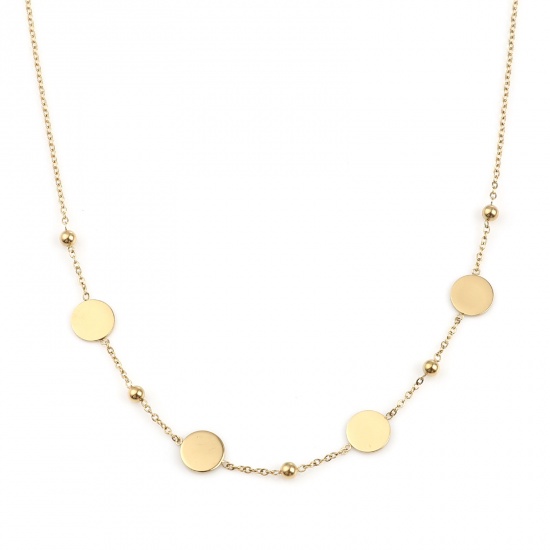 Picture of Stainless Steel Link Cable Chain Findings Necklace Gold Plated Round 39cm(15 3/8") long, 1 Piece