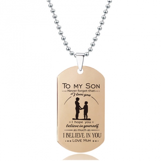 Picture of Stainless Steel Ball Chain Findings Necklace Rose Gold Envelope Message " TO MY SON I BELIEVE IN YOU LOVE MUM " 60cm(23 5/8") long, 1 Piece
