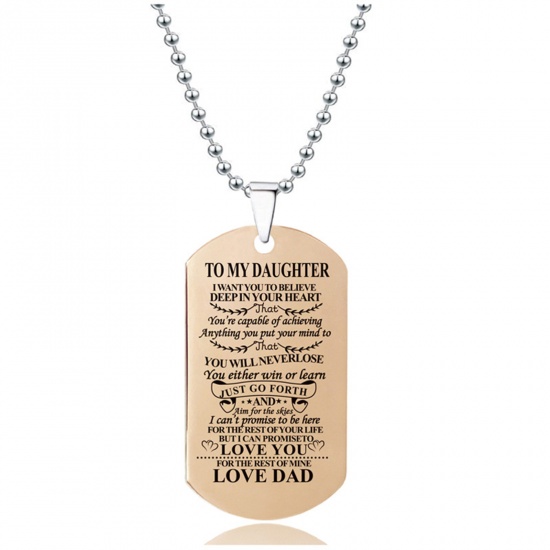 Picture of Stainless Steel Ball Chain Findings Necklace Rose Gold Envelope Message " To My Daughter Love Dad " 60cm(23 5/8") long, 1 Piece