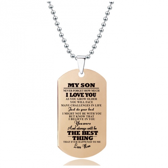 Picture of Stainless Steel Ball Chain Findings Necklace Rose Gold Envelope Message " MY SON I LOVE YOU Love Mom " 60cm(23 5/8") long, 1 Piece
