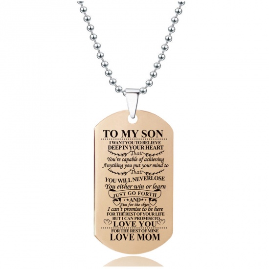 Picture of Stainless Steel Necklace Rose Gold Envelope Message " TO MY SON " 60cm(23 5/8") long, 1 Piece