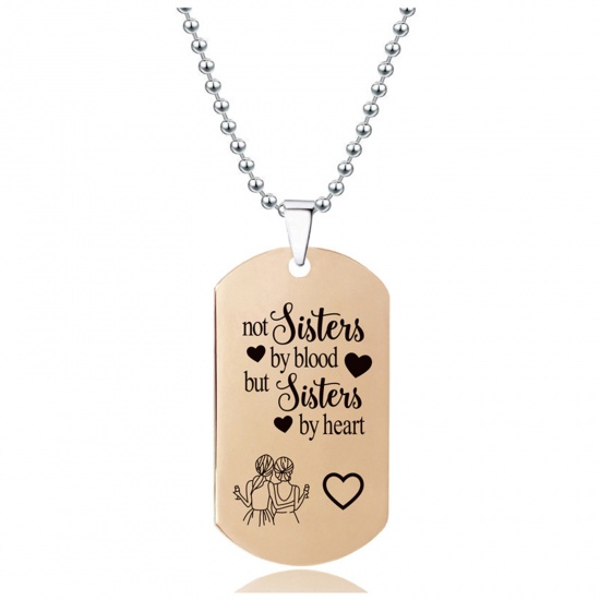 Picture of Stainless Steel Ball Chain Findings Necklace Rose Gold Envelope Message " Not Sisters By Blood But Sisters By Heart " 60cm(23 5/8") long, 1 Piece