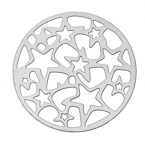 Immagine di Acciaio Inossidabile Cabochon per Abbellimento Stella a Cinque Punte Tono Argento Filigrana Stella a Cinque Punte Disegno 30mm Dia, 20 Pz