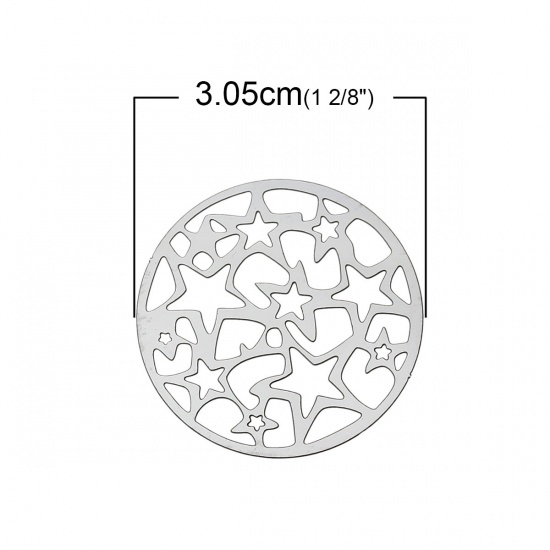 Immagine di Acciaio Inossidabile Cabochon per Abbellimento Stella a Cinque Punte Tono Argento Filigrana Stella a Cinque Punte Disegno 30mm Dia, 20 Pz