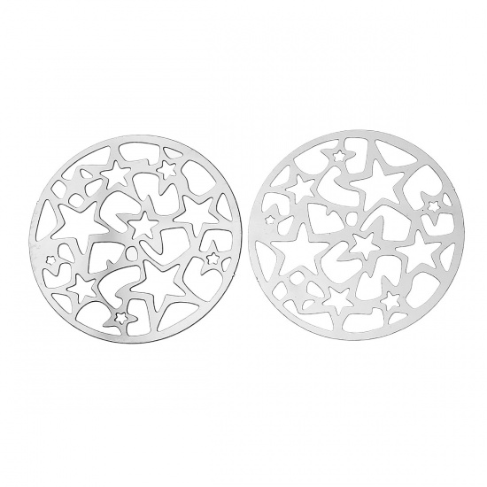 Immagine di Acciaio Inossidabile Cabochon per Abbellimento Stella a Cinque Punte Tono Argento Filigrana Stella a Cinque Punte Disegno 30mm Dia, 20 Pz