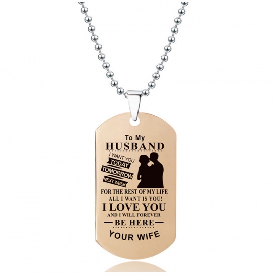 Picture of Stainless Steel Ball Chain Findings Necklace Rose Gold Envelope Message " TO MY HUSBAND " 60cm(23 5/8") long, 1 Piece