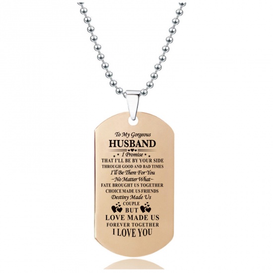 Picture of Stainless Steel Ball Chain Findings Necklace Rose Gold Envelope Message " To My Gorgeous HUSBAND " 60cm(23 5/8") long, 1 Piece