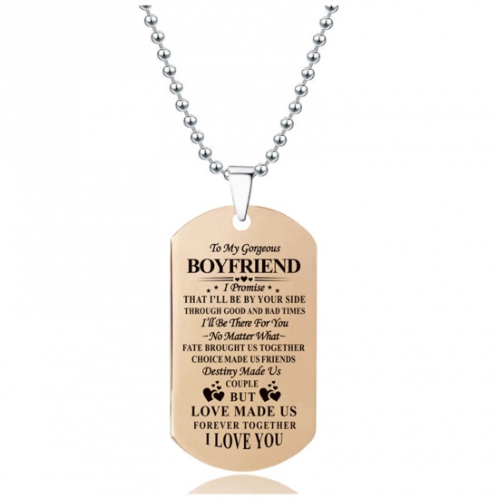 Picture of Stainless Steel Ball Chain Findings Necklace Rose Gold Envelope Message " To My Gorgeous BOYFRIEND " 60cm(23 5/8") long, 1 Piece