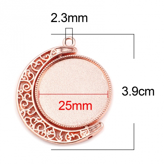 Immagine di Lega di Zinco Galassia Basi per Cabochon Ciondoli Luna Oro Rosa Filigrana Girevole (Adatto 25mm) 39mm x 34mm, 5 Pz