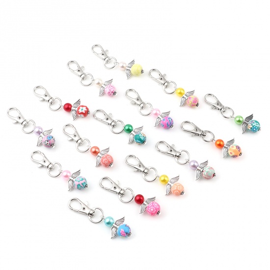 Picture of Polymer Clay Keychain & Keyring At Random Color Round Wing Pearlized 60mm, 5 PCs