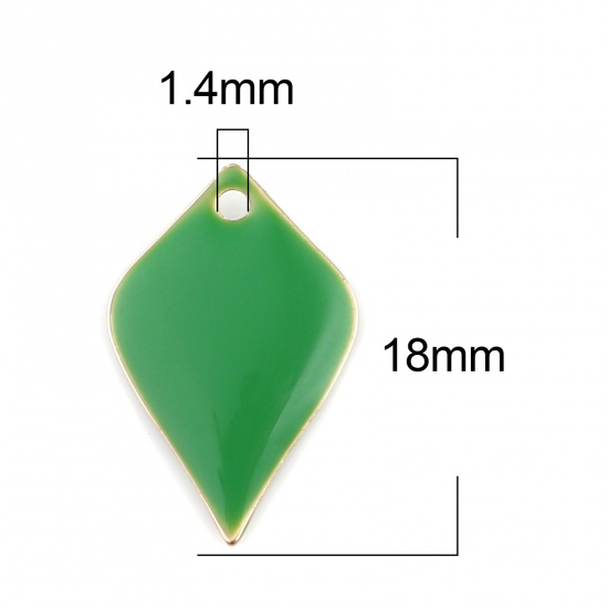 Picture of Brass Enamelled Sequins Charms Gold Plated Grass Green Petaline 18mm x 12mm, 10 PCs                                                                                                                                                                           