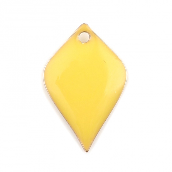 Picture of Brass Enamelled Sequins Charms Gold Plated Lemon Yellow Petaline 18mm x 12mm, 10 PCs                                                                                                                                                                          