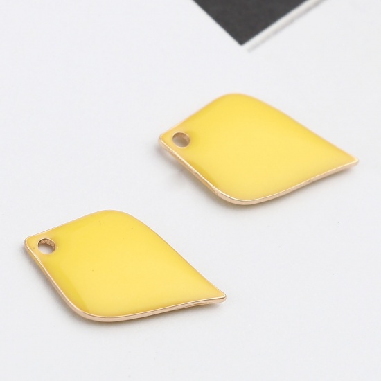 Picture of Copper Enamelled Sequins Charms Gold Plated Lemon Yellow Petaline 18mm x 12mm, 10 PCs