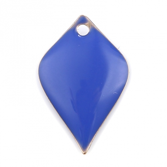 Picture of Copper Enamelled Sequins Charms Gold Plated Royal Blue Petaline 18mm x 12mm, 10 PCs