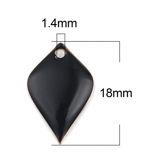 Picture of Copper Enamelled Sequins Charms Gold Plated Black Petaline 18mm x 12mm, 10 PCs
