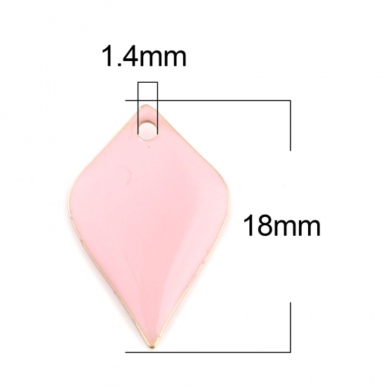 Picture of Copper Enamelled Sequins Charms Gold Plated Light Pink Petaline 18mm x 12mm, 10 PCs