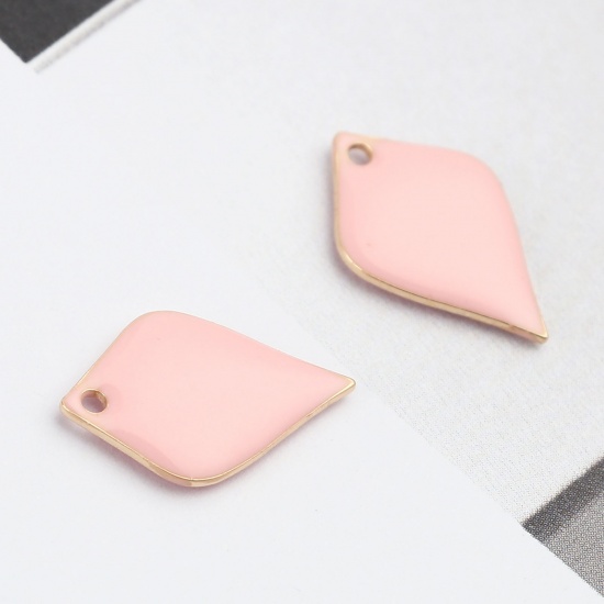 Picture of Copper Enamelled Sequins Charms Gold Plated Light Pink Petaline 18mm x 12mm, 10 PCs