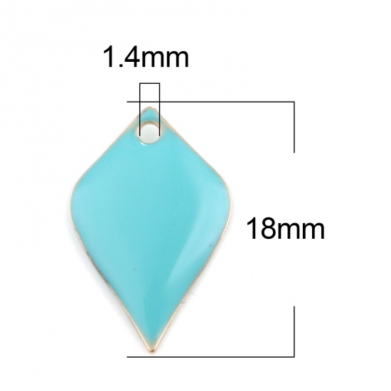 Picture of Copper Enamelled Sequins Charms Gold Plated Lake Blue Petaline 18mm x 12mm, 10 PCs