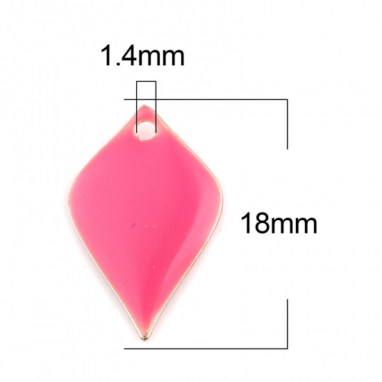 Picture of Copper Enamelled Sequins Charms Gold Plated Fuchsia Petaline 18mm x 12mm, 10 PCs