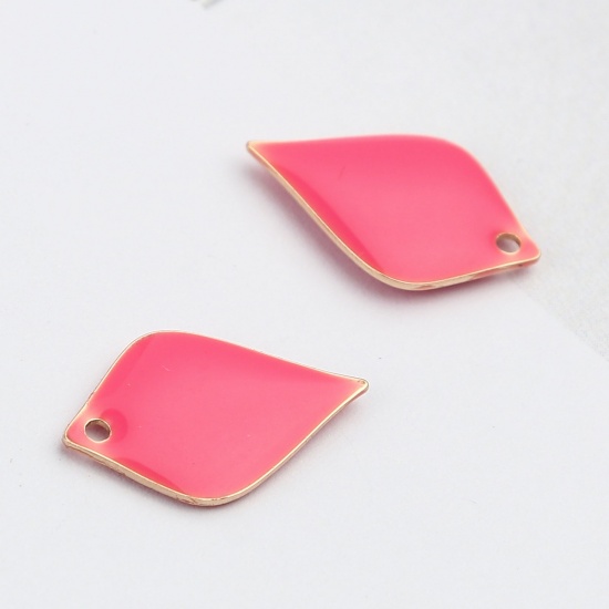 Picture of Brass Enamelled Sequins Charms Gold Plated Fuchsia Petaline 18mm x 12mm, 10 PCs                                                                                                                                                                               